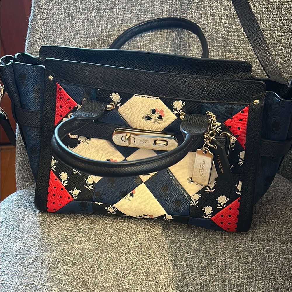 Stylish Black and Red Women's Coach Handbag
